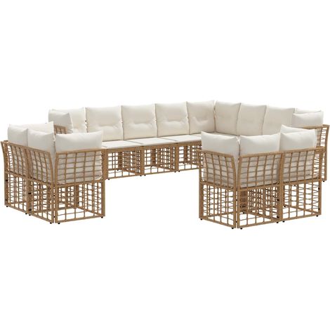 Set di divani da esterno Naturale e Bianco Crema Poliestere vidaXL