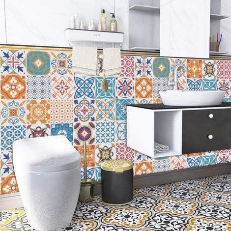 24 Pièces Stickers Carrelage Cuisine - 15x15 cm - Imperméable Adhésif Salle de bain Salon Mural Carreaux Autocollants (1/4)