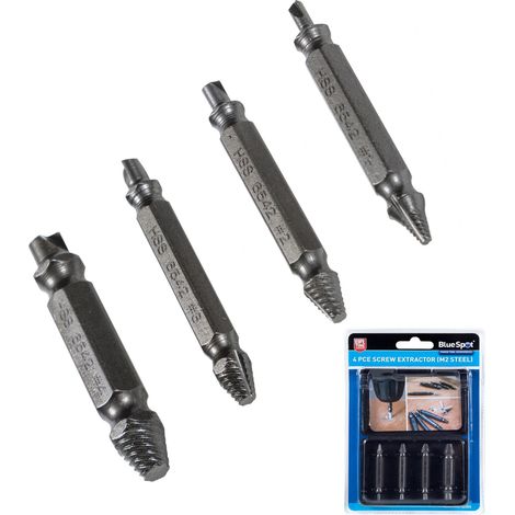 BlueSpot 4pc Damaged Screw Remover Broken Bolt Extractor Bit Tool Drill Bit Set (1/4)