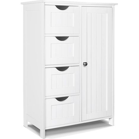 Vounot – Meuble sous vasque simple 55x30x82 cm – 4 tiroirs et 1 porte – MDF résistant à l'humidité – Dispositif anti-bascule (1/5)