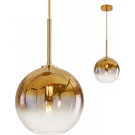 Suspension Moderne en Verre avec Douille E27, Luminaire Plafonnier à Abat-Jour Sphérique de 30 cm pour Îlot de Cuisine, Salle à Manger (Doré, 1 Lumière) (1/5)