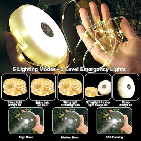 Guirlande Lumineuse Pliable, 10 M Lampes de Camping D'extérieur, étanches, Lanternes Led Portables 2000 mAh avec 8 Modes, Rechargeables par Usb, pour le Camping, Les Fêtes (1/4)