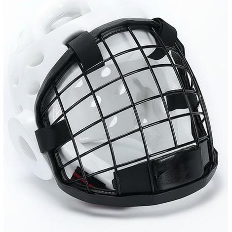 Casco protettivo per arti marziali con griglia frontale per assorbimento degli urti e vestibilità sicura, adatto per allenamento, competizioni e utilizzo in palestra. (1/5)