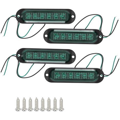 Lot de 4 feux de route à 6 LED, étanches IP65, 90 lm, pour camions et autres véhicules, signalisation de sécurité, 12-24 V, vert. (1/5)