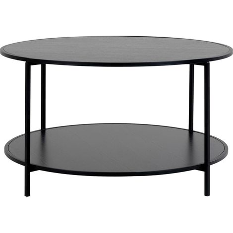 HARALD - Table Basse Ronde Acier et Effet Bois Noir (1/3)