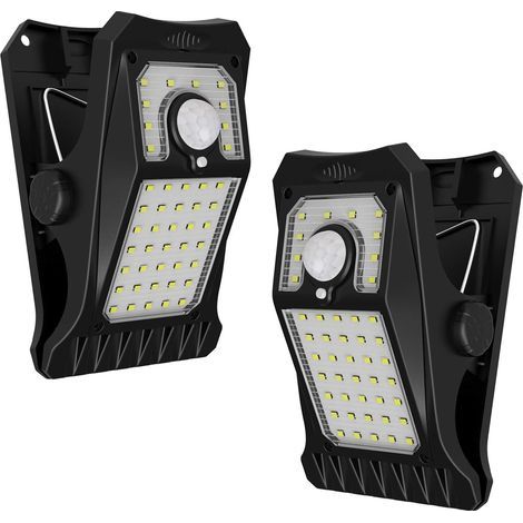 Coocheer – Lampe solaire d'extérieur 45 LED avec détecteur de mouvement – 3 modes d'éclairage – Étanchéité IP65 – Installation par pince ou vis – Lot de 2 (1/5)