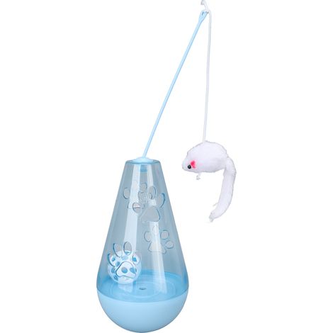 Jouet pour chat Roly Poly avec balle à clochette intégrée et bâtonnet en peluche en forme de souris, idéal pour les chats et chatons d'intérieur (bleu). (1/5)