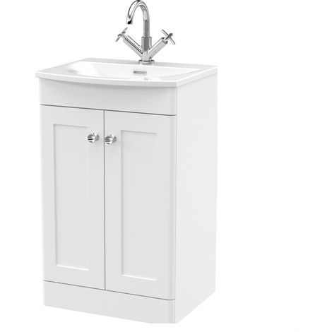 Swynnerton Traditional 2 Door Floor Standing Vanity Unit with Basin, Satin White, 500mm