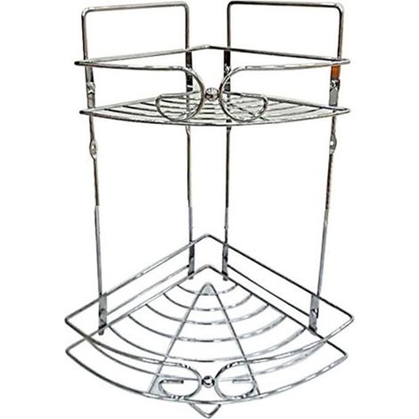 TRADE SHOP - Mensola Angolare Per Bagno Angoliera Doccia A 2 Livelli Ripiani In Metallo 52719 - (1/2)