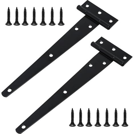 Set di 2 cerniere per porte a T resistenti con viti di montaggio, 200 mm, cerniere a T zincate per porte da fienile, cancelli in legno e finestre (1/5)