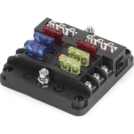 6-fach Flachsicherungshalter 12–36 V mit Minuspol-Einsatz und LED-Anzeige, universelles Kfz-Zubehör (1/5)