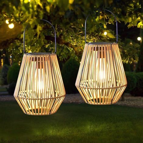 KLVGTIFS PU - Lanterne Solaire Extérieur, 2 Pièces Lanterne Solaire Exterieur Jardin, IP65 Lampe Solaire Exterieur, Lanternes Solaires en Rotin (1/5)