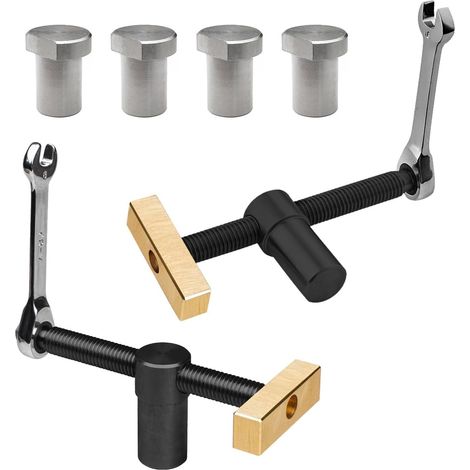 2 Pièces Pinces de Bureau pour Travail du Bois Noir, 20mm Établi Auxiliaire pour Table de Travail du Bois Étau de Positionnement, avec 4 Bench Dog, pour Trou de 20 mm Banc Menuiserie (Noir)