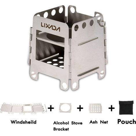 Réchaud de camping pliant et portable, en acier inoxydable léger, pour survie, pique-nique, chasse et cuisson en plein air (1/5)