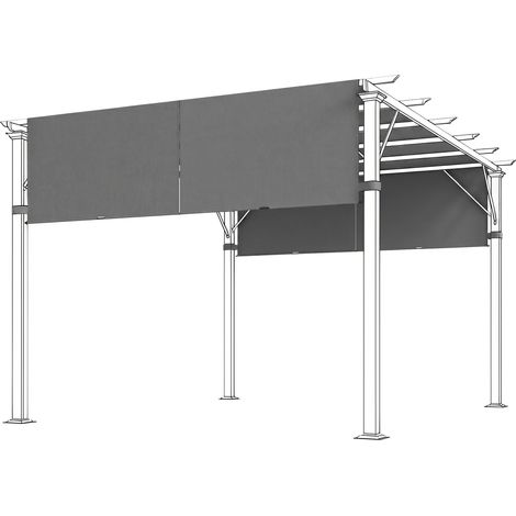 Set di 2 teli di ricambio retrattili per pergola, 4,9 x 1,2 m, per pergola 3 x 3 m, in poliestere con protezione UV, grigio scuro. (1/4)