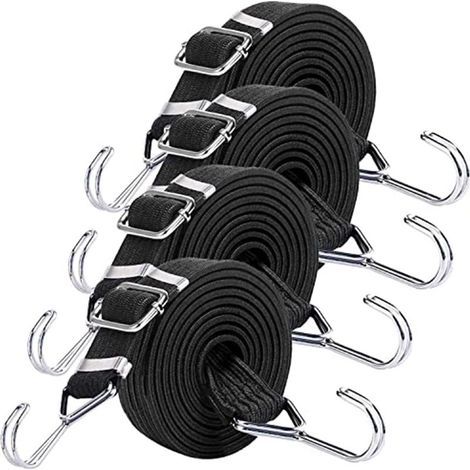 4-teiliges Bungee-Seilset mit Haken, 2 m lange elastische Spanner mit Haken, für Fahrräder, Autotransport, Rallye-Werkzeug (1/5)