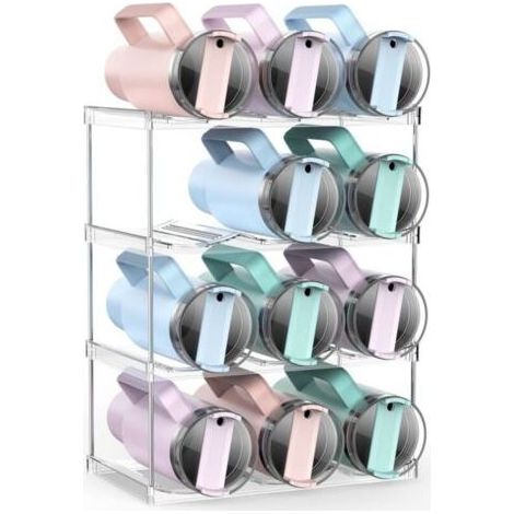 Porte-bouteilles d'eau blanc 34,29 x 19,81 x 44,7 cm 1 boîte de rangement en plastique à 3 maillons et 4 couches, porte-bouteilles d'eau empilable (1/5)