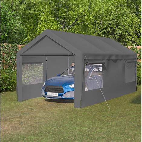 Tente garage carport 3x6 m gris en métal, gain de place pour voiture, SUV ou bateau FloraGrace (1/5)