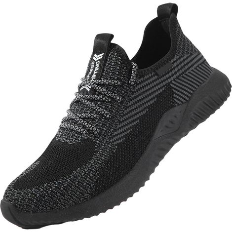 1 paire chaussures de sécurité à embout d'acier, légères, confortables, Flyknit, noir, pointures 39 à 42, pour environnement industriel et activités extérieures (1/5)
