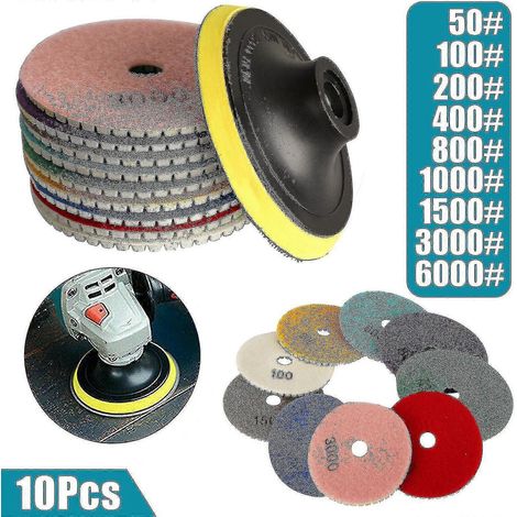 Ensemble de disques de polissage diamantés pour utilisation à sec ou humide sur surfaces en granit, marbre, béton et pierre. (1/4)