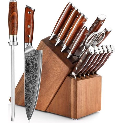 15-teiliges Damaststahl Messerblock Set mit Wetzstahl & Schere (1/5)