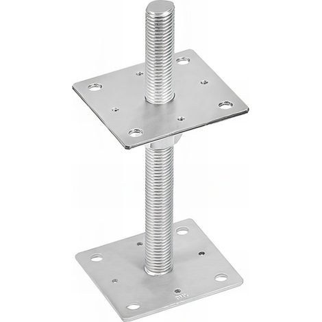 4 embases pied de poteau réglables - Platines 130x130mm - Filetage M20 - Acier galvanisé - Ht 250 mm - Fabriqué en Europe (1/5)
