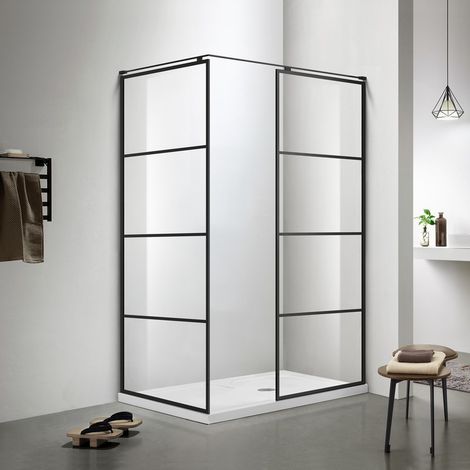 Paroi de Douche Walk in Verre 120x80 cm - Profilés Noir mat - Bora (1/3)