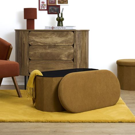 Coffre Banc Pliable - HOME DECO FACTORY - Jules - Tissu Côtelé - Jaune (1/5)