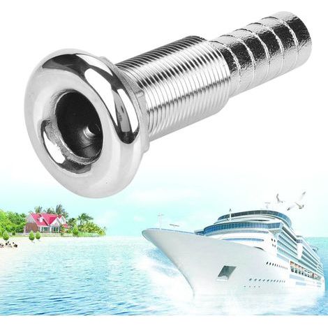 Stainless steel through fitting for marine drain hose with barbed end (1/5)