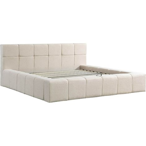 HOME DELUXE LED Bett aus Teddy-Stoff inkl. Stauraum– Beige, 200 x 200 cm  Polsterbett mit Beleuchtung & Matratze für modernen Schlafkomfort  LED Bett, Modisches Bett, Gemütliches Bett, Home Deluxe Bet