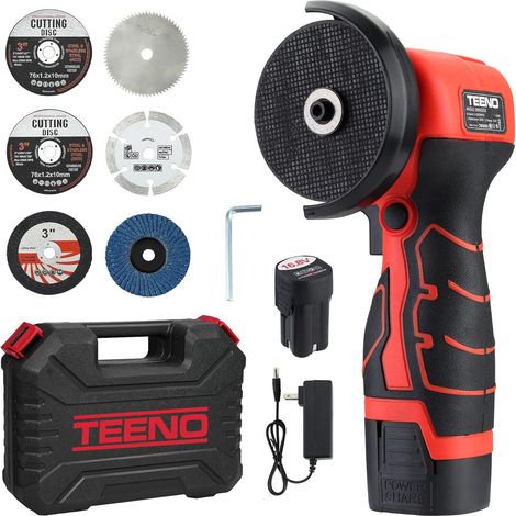 Teeno – Meuleuse d'angle sans fil 16.8V – Disque Ø 76mm – 2 batteries 2Ah – 19500 RPM – Moteur performant pour meulage, polissage, découpe