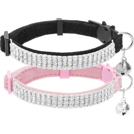 Lot de 2 colliers pour chat avec clochettes et strass - Collier réglable en velours doux pour chats et petits chiens (1/5)