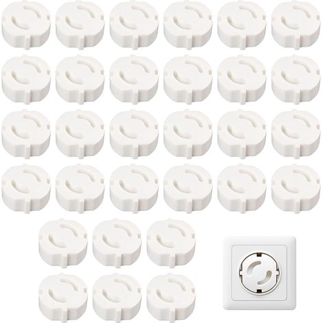 Lot de 30 Cache-Prises Électriques pour Sécurité Domestique - Protection Universelle Contre les Chocs Électriques, la Poussière et l'Eau - Installation Facile et Rapide (Blanc) (1/5)