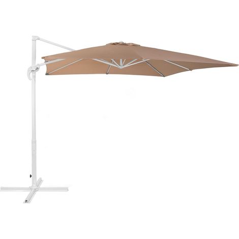 Parasol de Jardin ou de Terrasse Carré Beige Marron avec Pied Blanc, Toile 250 x 250 cm cm Anti UV et Rotation à 360° Beliani