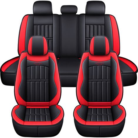 5 Sitzer Universal Luxus Autositzbezug Sitzkissen Vollbezug PU Leder Vorne Hinten (Rot) (1/5)