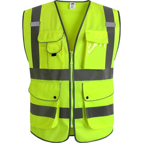 Gilet de sécurité à fermeture éclair frontale - Haute visibilité - 9 poches - avec bandes réfléchissantes (1/3)