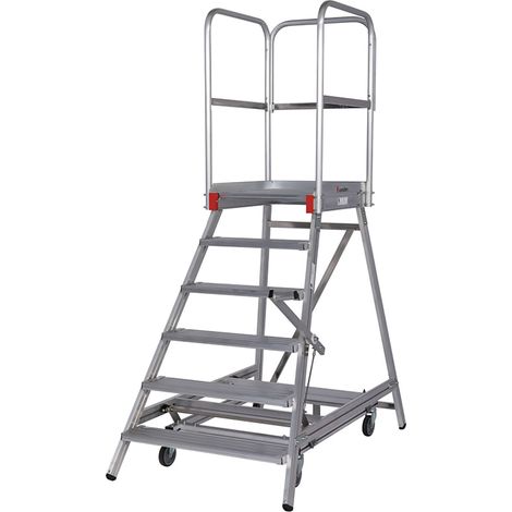 Euroline Premium 515 Mobile Podesttreppe einseitig mit Zentralfeststellung 6 Stufen (1/2)
