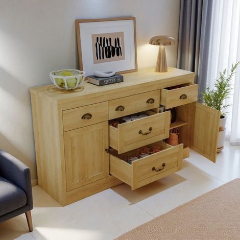 Buffet - Natur - Massivholz - 135 cm - 5 Schubladen 2 Türen