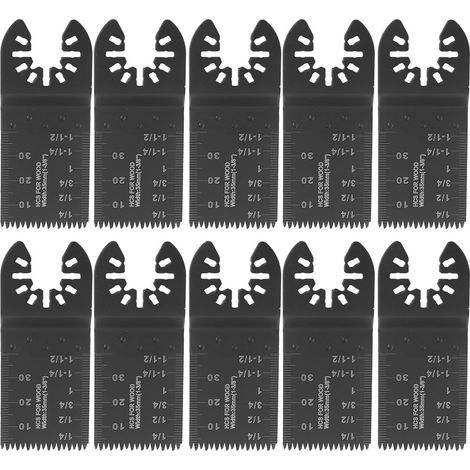Lot de 10 lames de scie oscillante, 35 mm, lames d'outils oscillantes professionnelles universelles à dégagement rapide pour couper le bois (noir) (1/5)