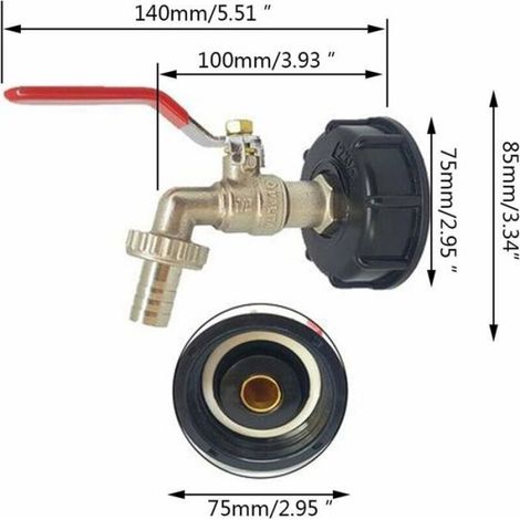 Robinet IBC - Raccord S60X6 - Pour Réservoir 1000 L - Filetage Entrée DN40/DN50 - Sortie Tuyau 13 mm - 1 Pièce (1/5)