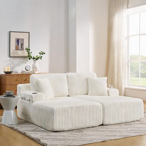 Relaxation 2 places en tissu cordouan beige lin avec rangements (1/5)
