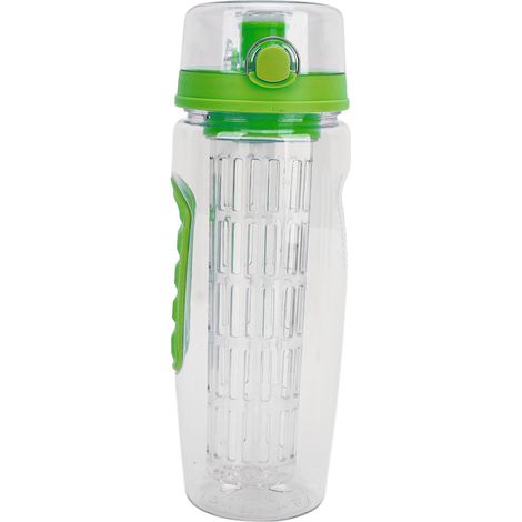 Bouteille d'eau infusée aux fruits avec couvercle à clapet antidérapant et poignée antidérapante, pour femmes et hommes, étanche, verte (1/5)
