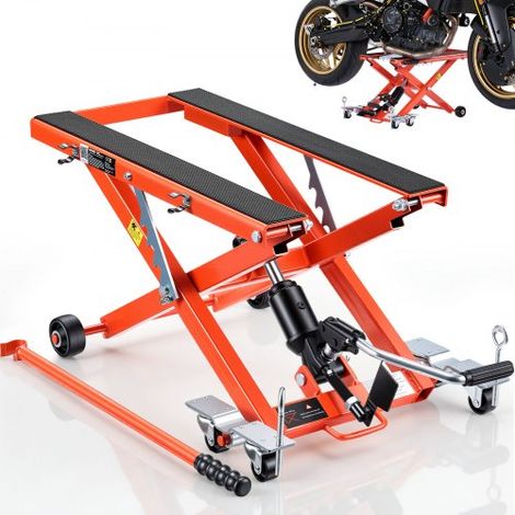 Elevador Hidráulico de Motocicletas Capacidad de Carga de 499 kg, Plataforma Elevadora para Motocicletas con 6 Ruedas, Elevación de 120-385 mm, Soporte Estable para ATV, Talleres, Garajes (1/5)