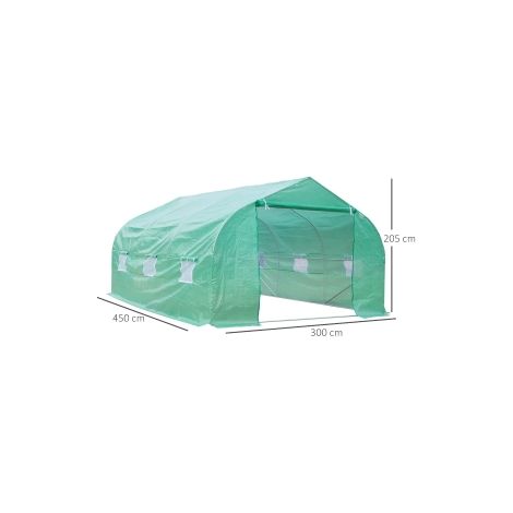 Serre de jardin transparente en film 450 x 300 x 205 cm avec toit à deux pans pour potager et jardin (1/5)