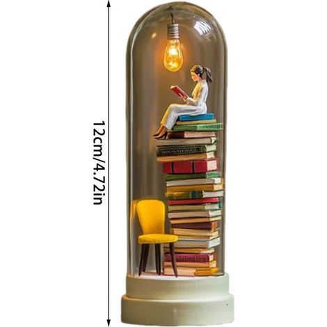 Veilleuse pour amoureux des livres – Mini liseuse avec lumière LED et mini livre, décoration de bureau ou d'étagère, compatible avec l'alimentation USB