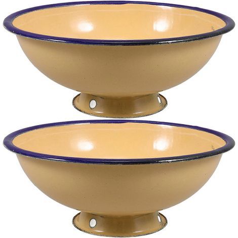 Lot de 2 bols émaillés vintage, grande capacité, pour aliments, bols profonds ou saladiers.-16.00X16.00X6.50CM-Yellow (1/4)