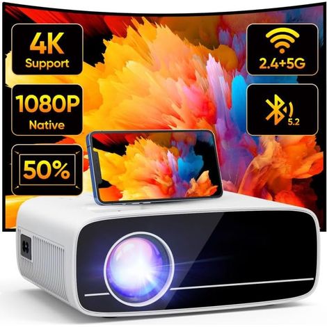 Vidéoprojecteur 4K Supporté, Natif 1080P 5G WiFi Bluetooth Projecteur avec 50% Zoom, Mini Projecteur Portable LED Rétroprojecteur Home Cinéma 200'' pour Smartphone/TV Stick/HDMI/USB (1/5)