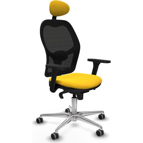 Jorquera sincro malla negra similpiel amarillo brazos 3D base aluminio cabecero fijo ruedas 65mm engomada (1/5)