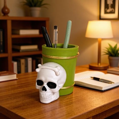 Stiftehalter Schädel Halloween Deko für Tisch und Büro Kreatives Horror Accessoire (1/3)