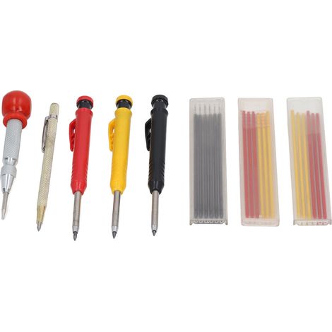 Ensemble de crayons de menuisier, stylo à tracer en carbure avec recharges, poinçon central, taille-crayon, outil de travail du bois (1/5)